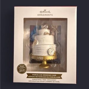 Hallmark Porcelain Wedding Cake Ornament - White and Gold